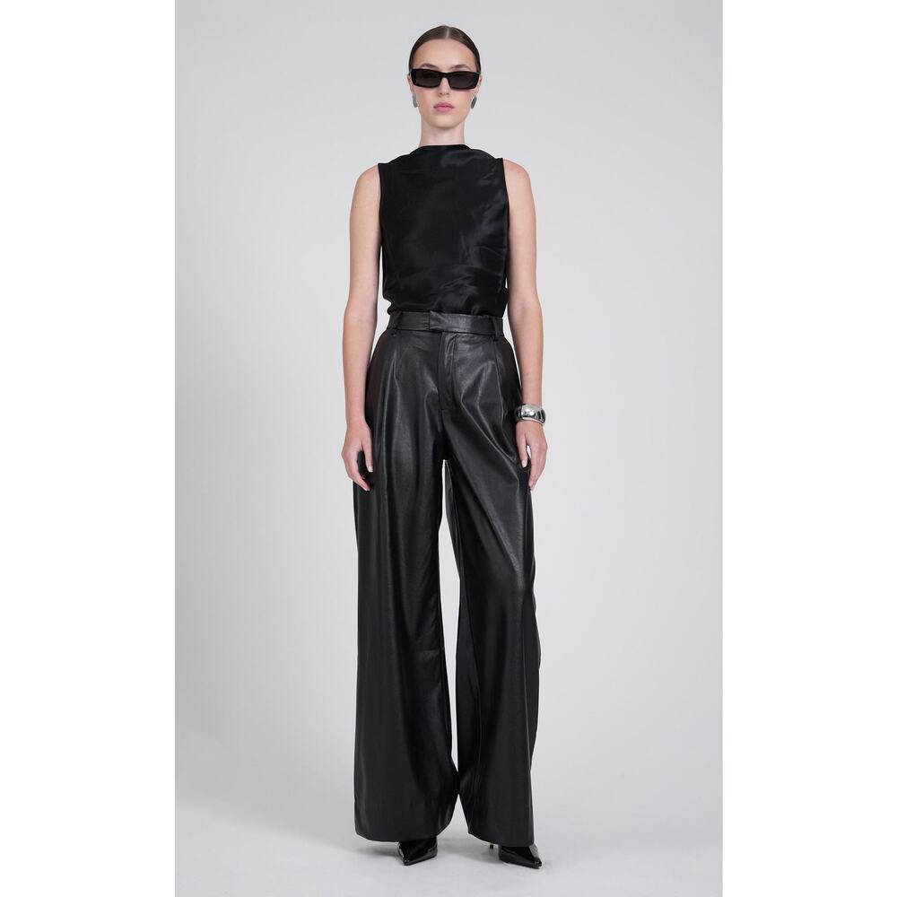Nonchalant The Label Lainey Top Black High Neck Ruched Blouse Size L NWT